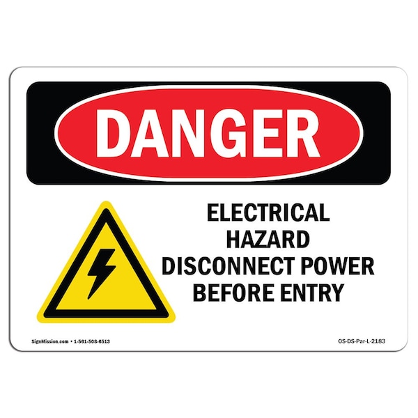 Safety Sign, OSHA Danger, 3.5" Height, 5" Width, Electrical Hazard Disconnect, Landscape, 10PK